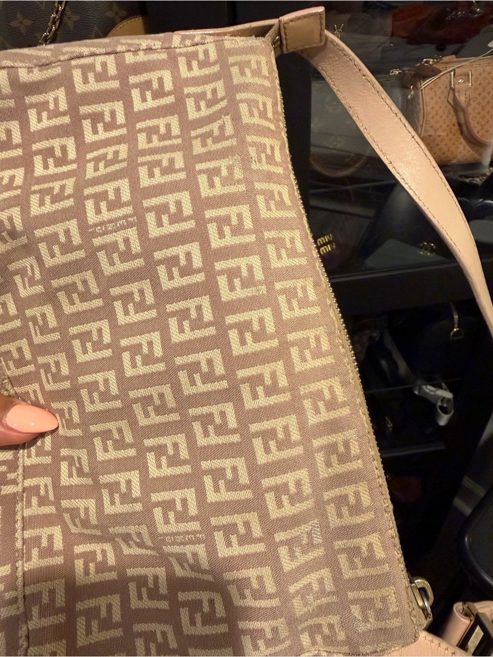Fendi Beige Pink FF Jacquard Shoulder Bag - Picture 9 of 14